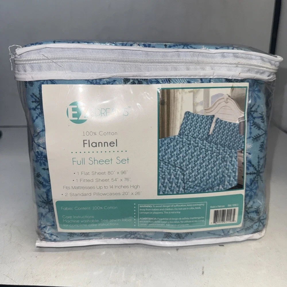 Snow Flakes Full Flannel Sheet Set - Warm & Cozy 100% Cotton